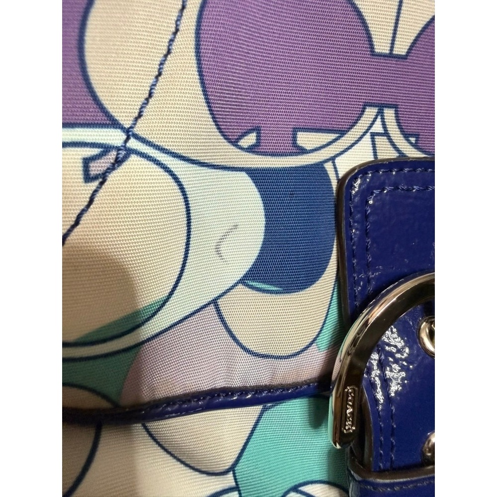 Coach Kyra Scarf Print Flap Crossbody Bag Purple Multicolor Patent Leather Trim - Picture 9 of 16